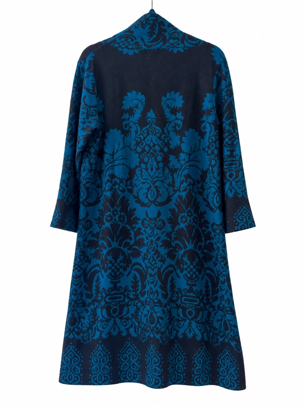 Papillon Teal & Black Baroque Knit Tunic Dress Cowl Neck Size Large - Picture 4 of 8